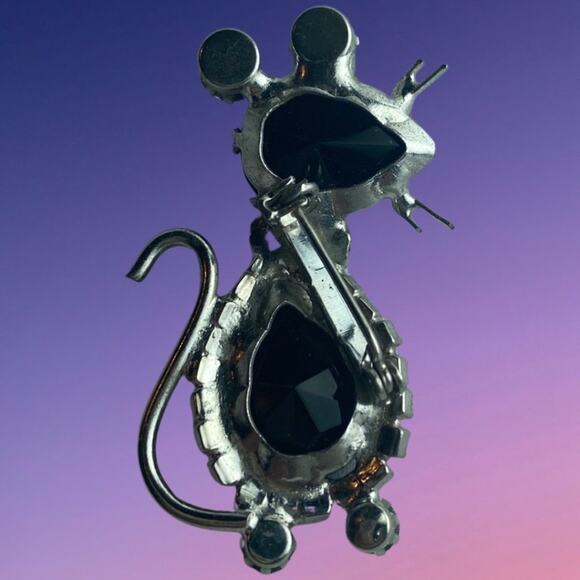 Vintage Black and Clear Juliana Style Rhinestone Mouse Brooch - Picture 4 of 4